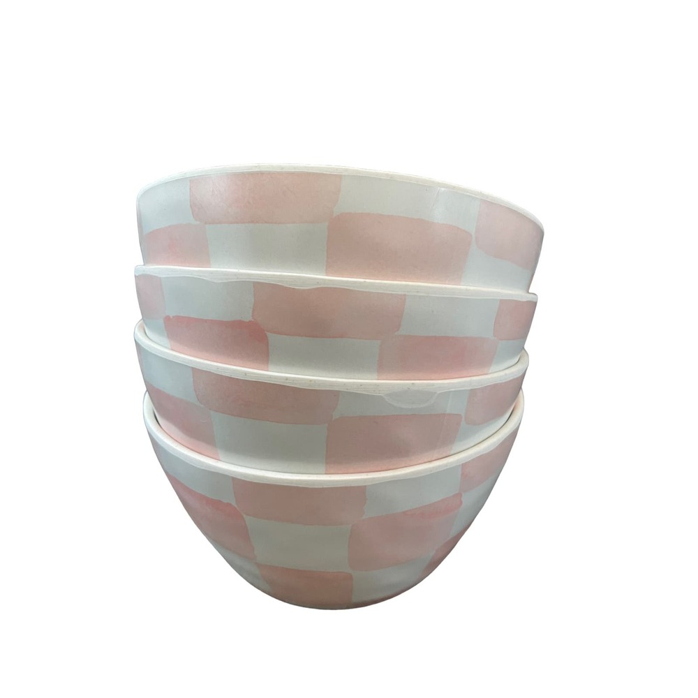 Set of 4 Posh Pink & White Checkered Melamine Appetizer Dip 4.5" Bowls NEW